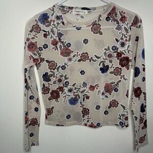 Ginger G mesh sheer top long sleeve Sz Small Floral fairy whimsy cottage Y2k